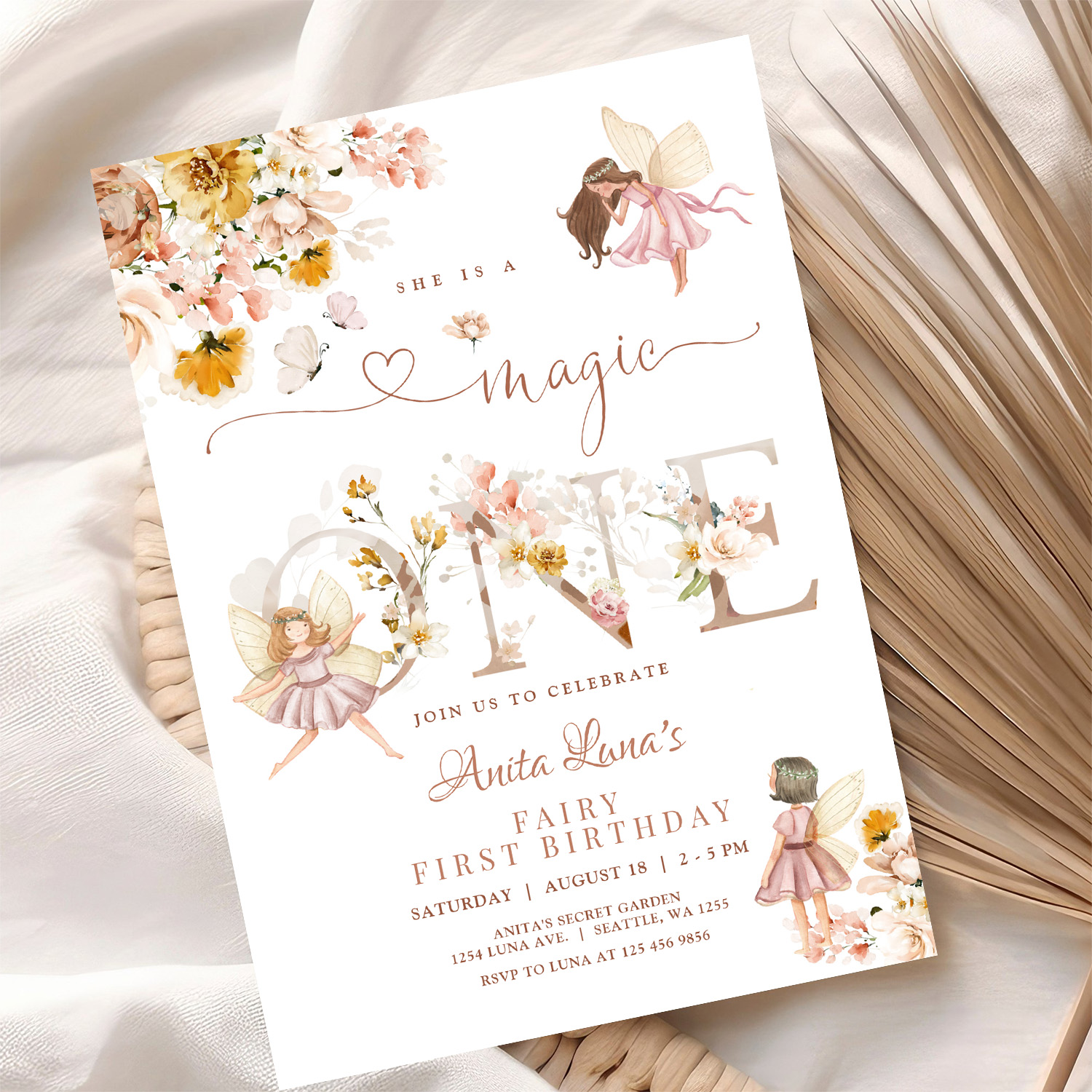 Fairy Butterfly Magical Wildflower 1st Birthday Invitation - Image 10