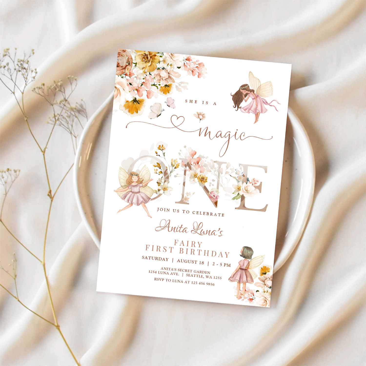 Fairy Butterfly Magical Wildflower 1st Birthday Invitation - Image 2