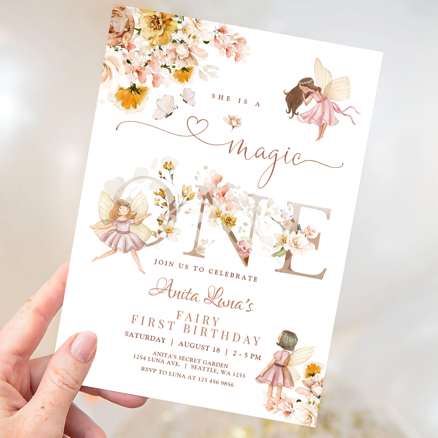 Fairy Butterfly Magical Wildflower 1st Birthday Invitation - Image 3