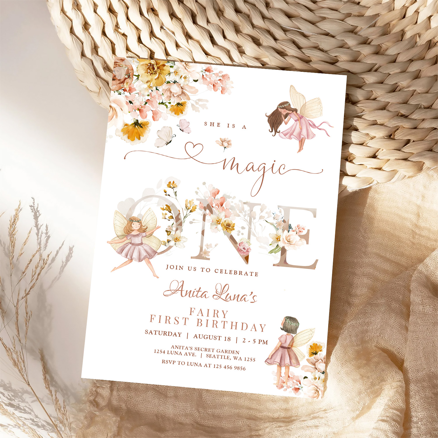 Fairy Butterfly Magical Wildflower 1st Birthday Invitation - Image 4