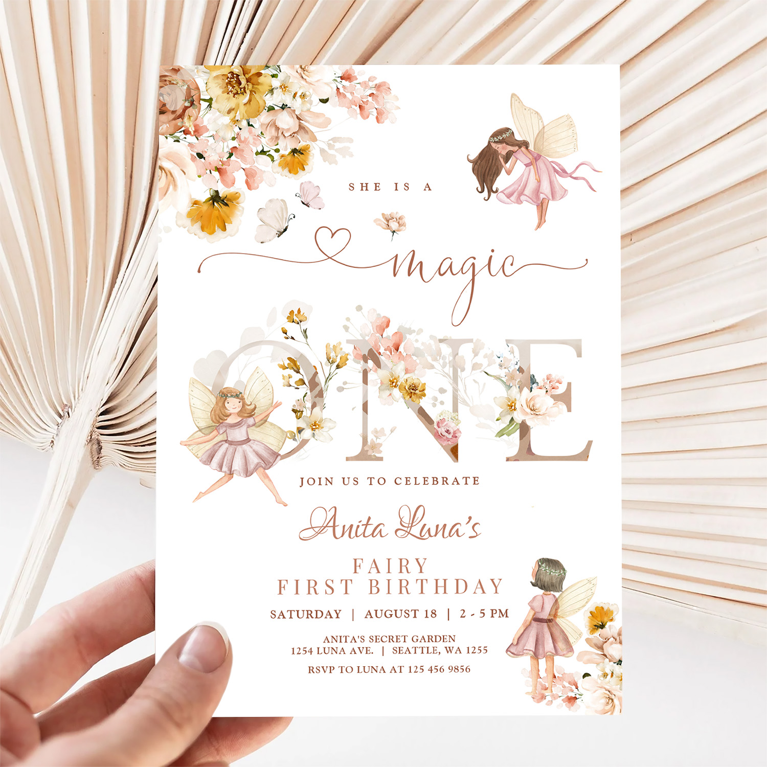 Fairy Butterfly Magical Wildflower 1st Birthday Invitation - Image 5