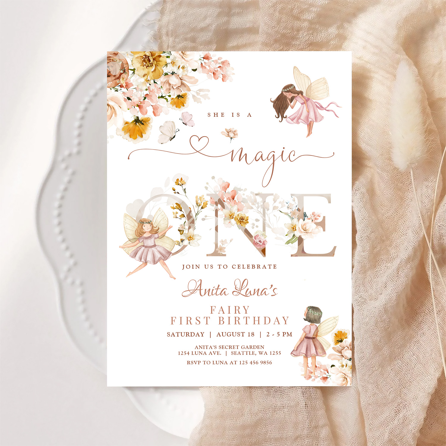 Fairy Butterfly Magical Wildflower 1st Birthday Invitation - Image 6