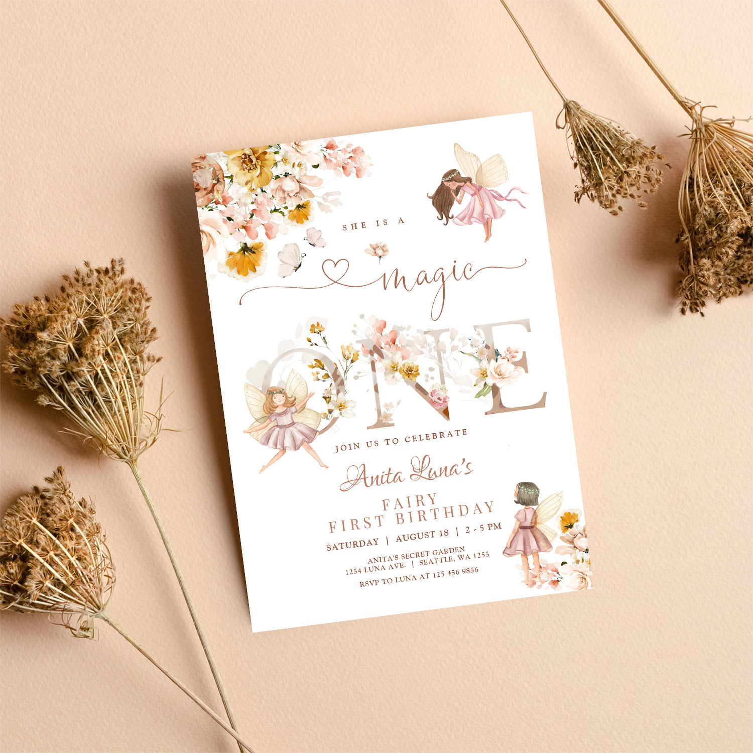 Fairy Butterfly Magical Wildflower 1st Birthday Invitation - Image 8