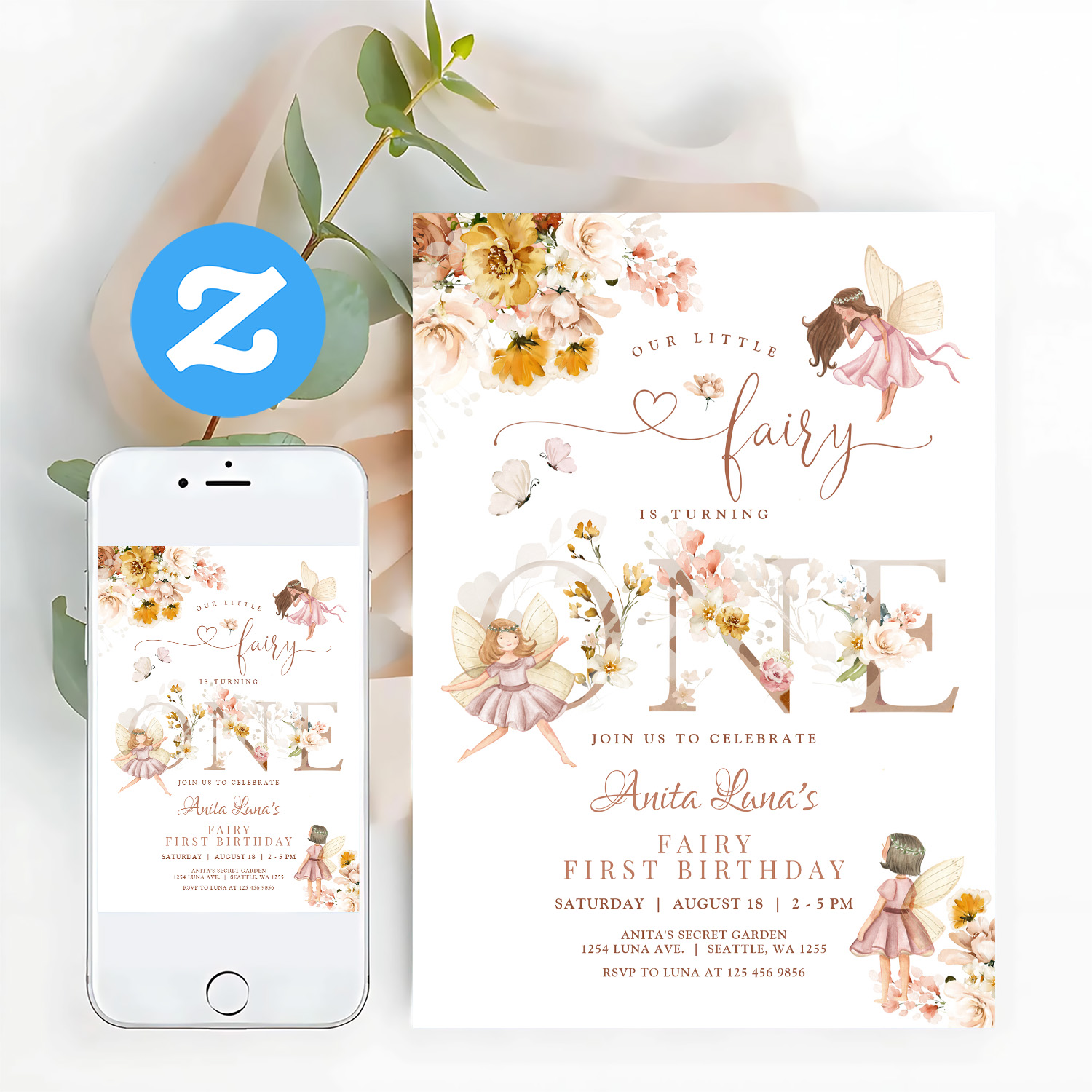 Fairy Butterfly Magical Wildflower 1st Birthday Invitation