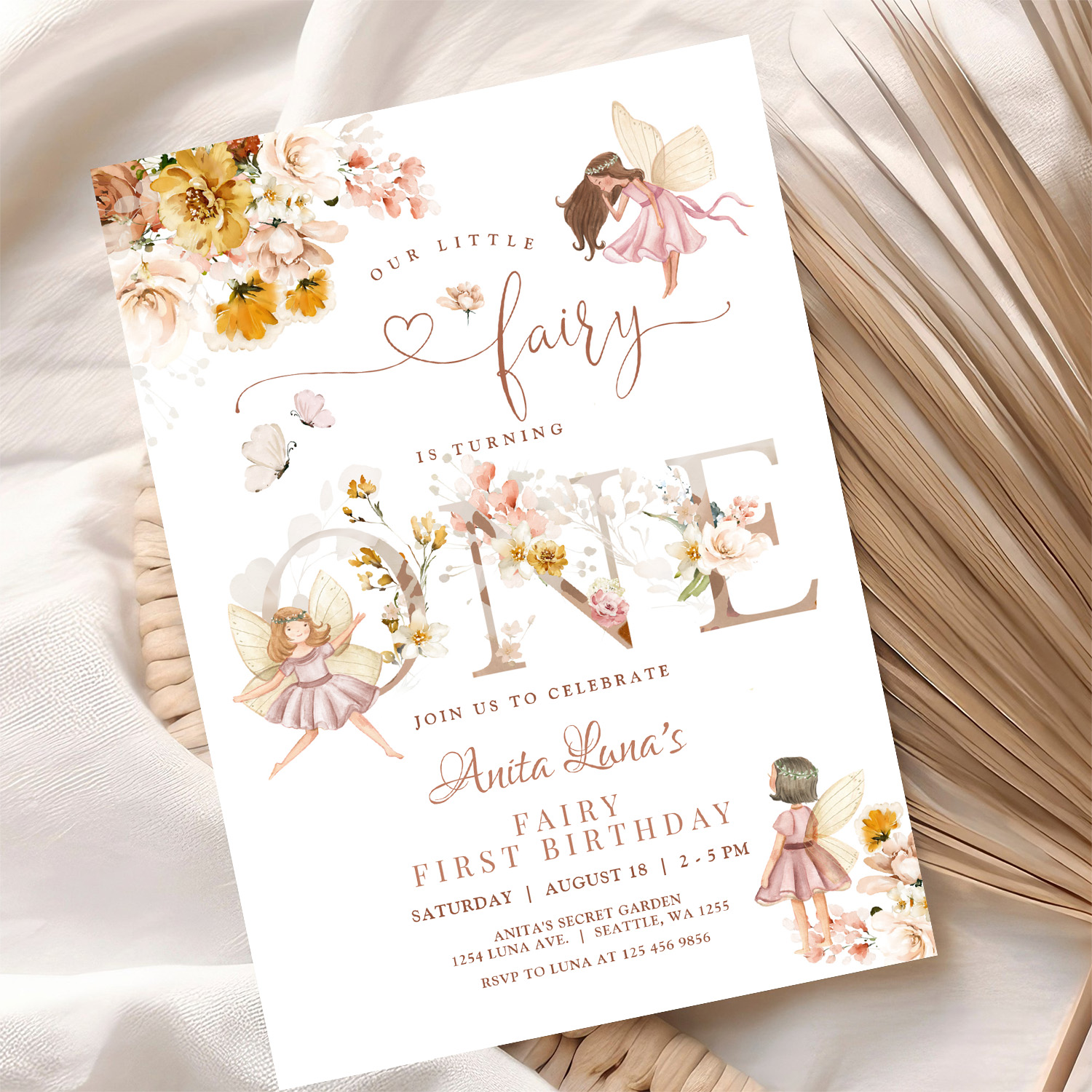 Fairy Butterfly Magical Wildflower 1st Birthday Invitation - Image 10