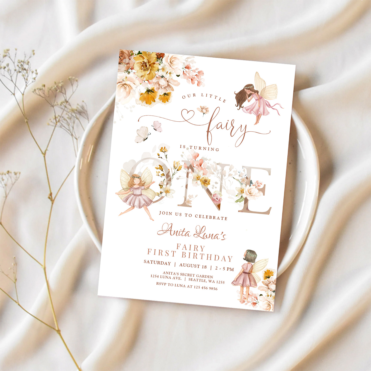 Fairy Butterfly Magical Wildflower 1st Birthday Invitation - Image 2
