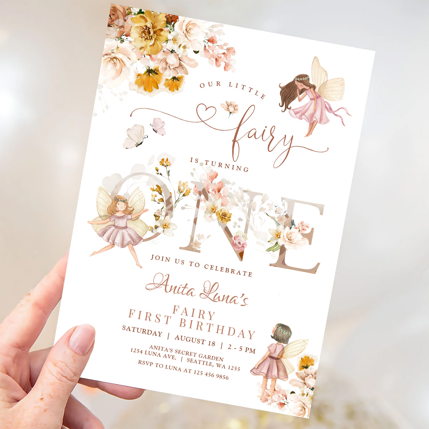 Fairy Butterfly Magical Wildflower 1st Birthday Invitation - Image 3