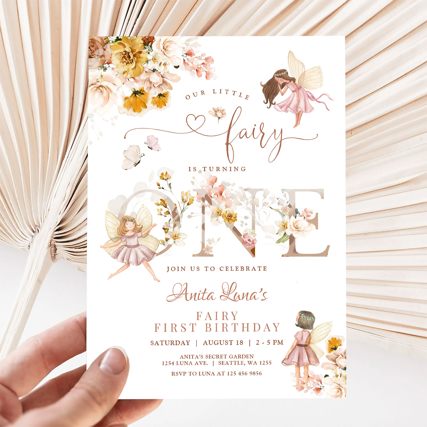 Fairy Butterfly Magical Wildflower 1st Birthday Invitation - Image 5