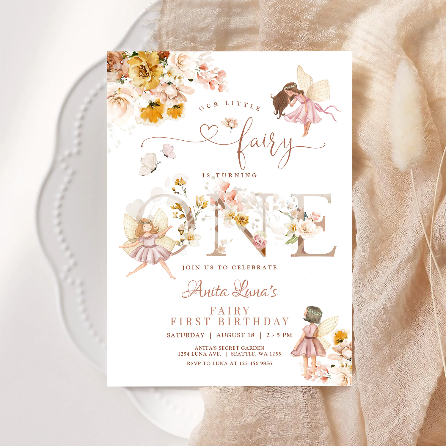 Fairy Butterfly Magical Wildflower 1st Birthday Invitation - Image 6