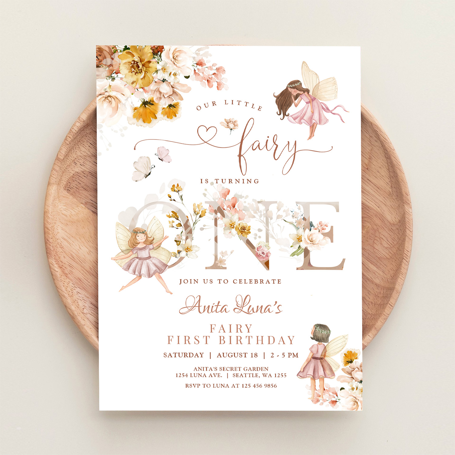 Fairy Butterfly Magical Wildflower 1st Birthday Invitation - Image 7