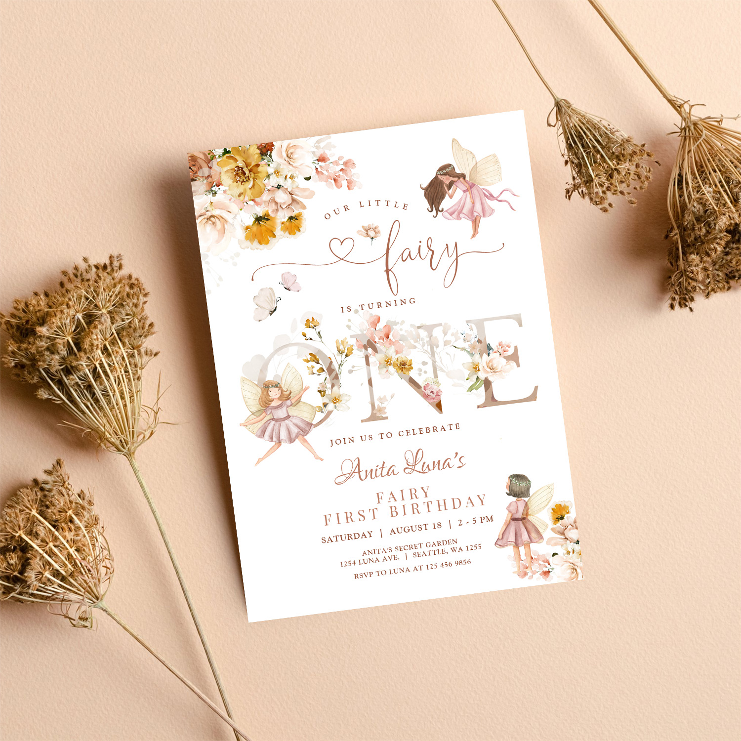 Fairy Butterfly Magical Wildflower 1st Birthday Invitation - Image 8