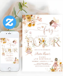 Fairy Butterfly Magical Wildflower 4th Birthday Invitation