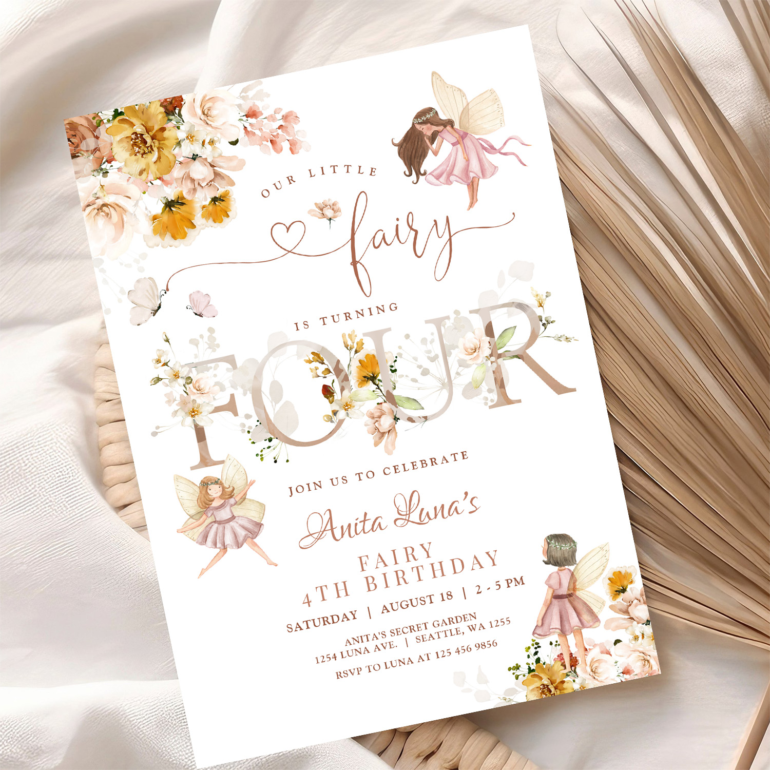 Fairy Butterfly Magical Wildflower 4th Birthday Invitation - Image 10
