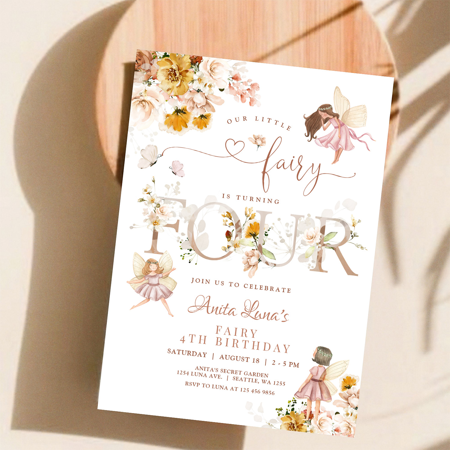 Fairy Butterfly Magical Wildflower 4th Birthday Invitation - Image 11