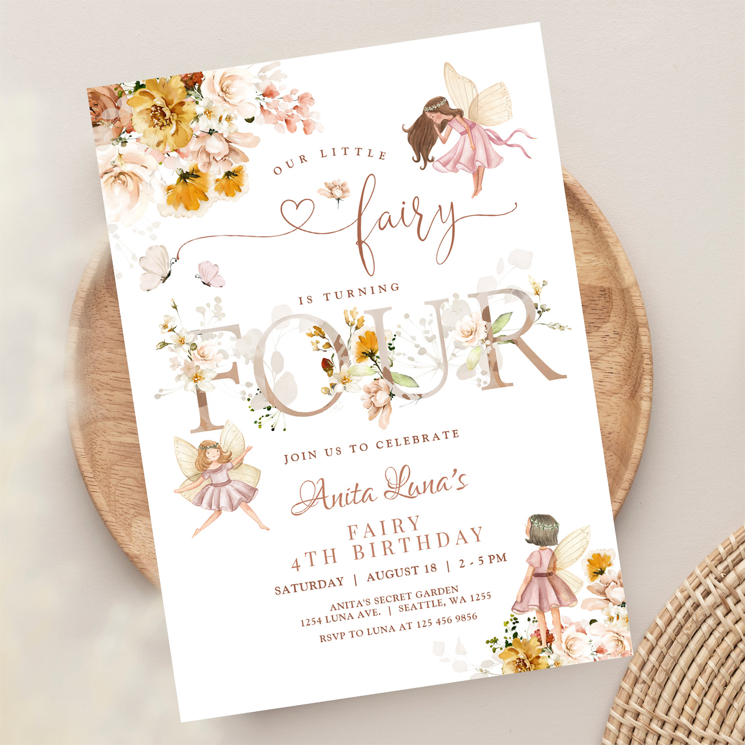 Fairy Butterfly Magical Wildflower 4th Birthday Invitation - Image 13