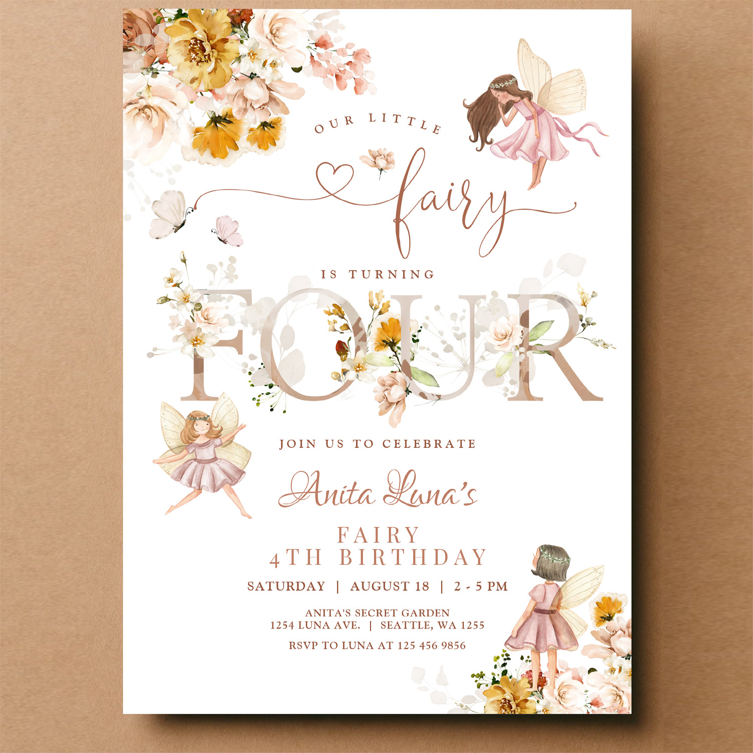 Fairy Butterfly Magical Wildflower 4th Birthday Invitation - Image 14
