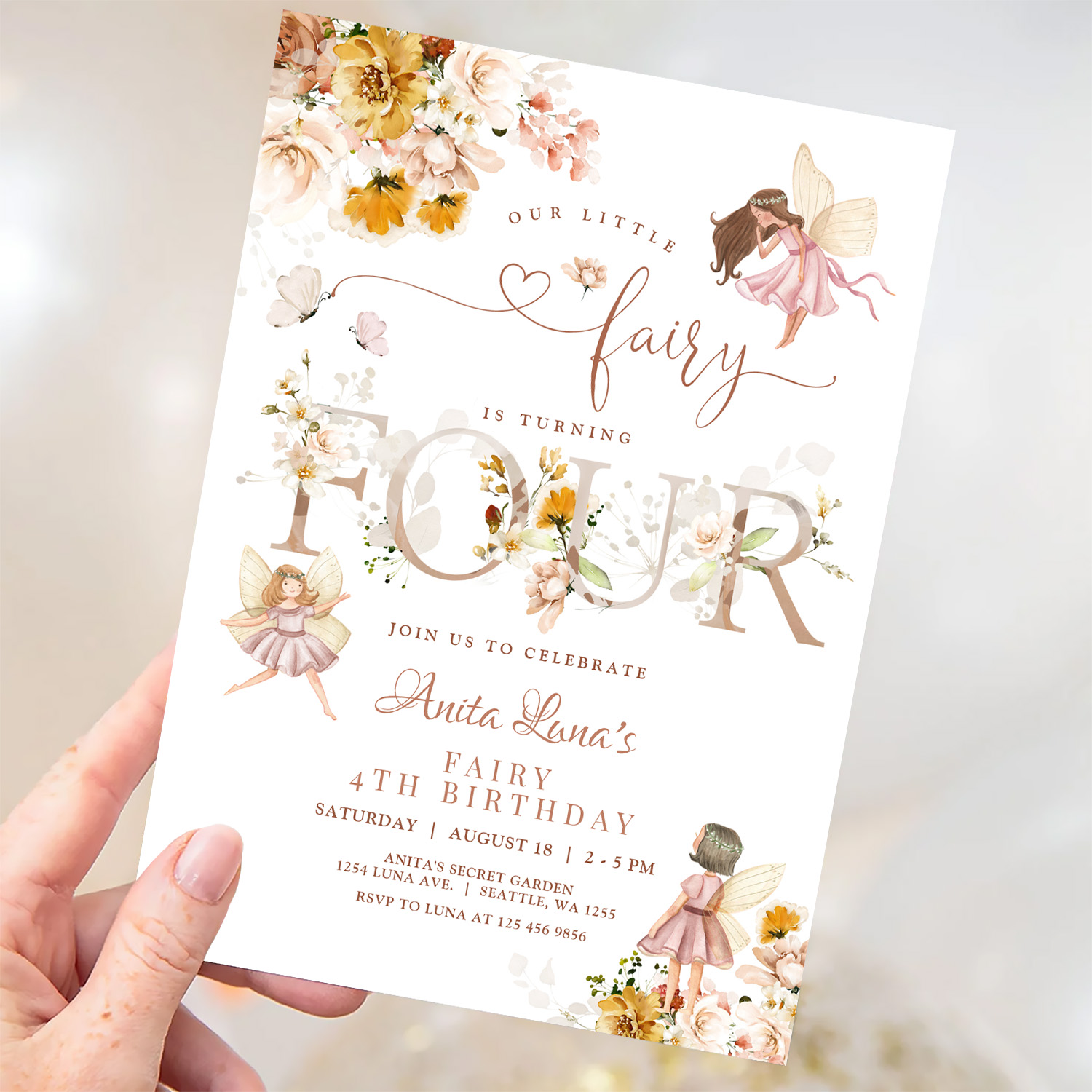 Fairy Butterfly Magical Wildflower 4th Birthday Invitation - Image 3