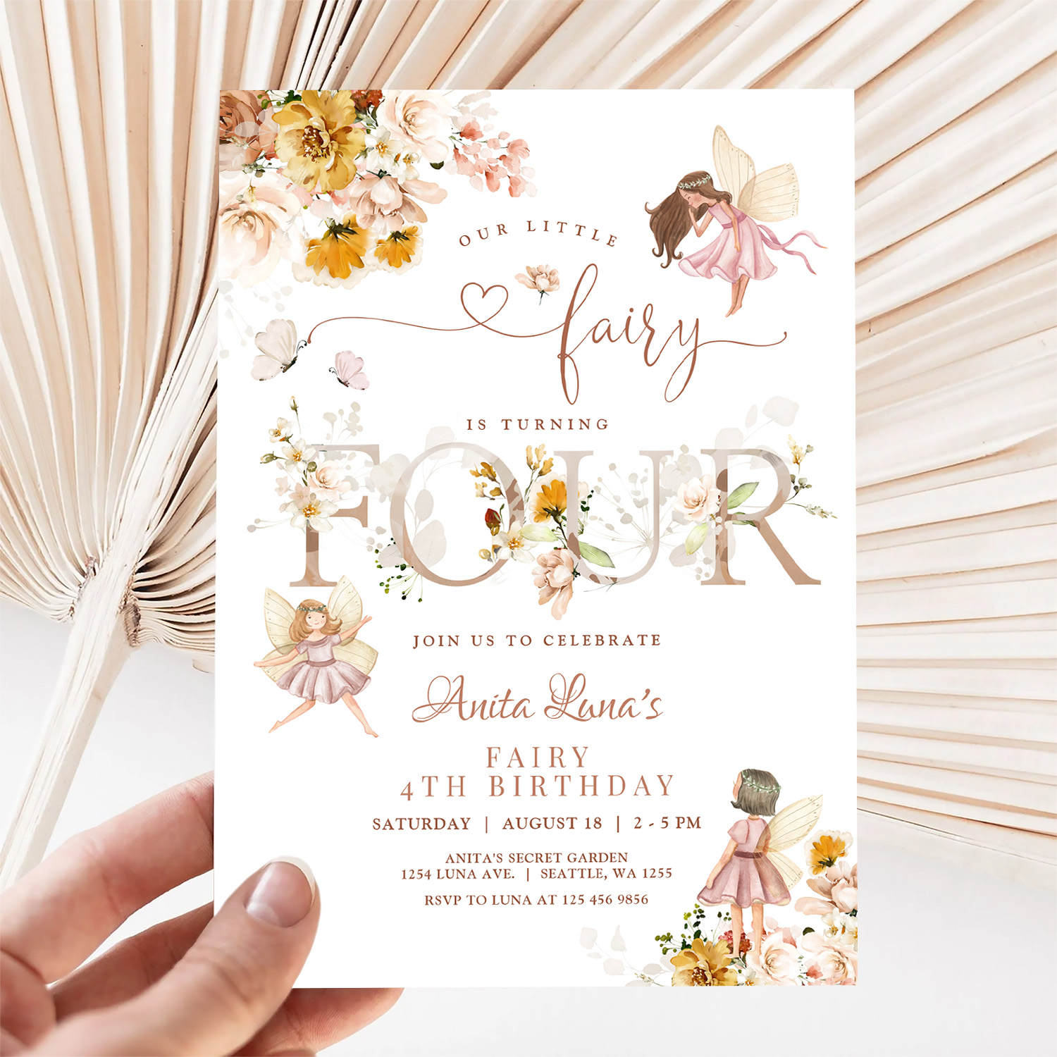 Fairy Butterfly Magical Wildflower 4th Birthday Invitation - Image 5