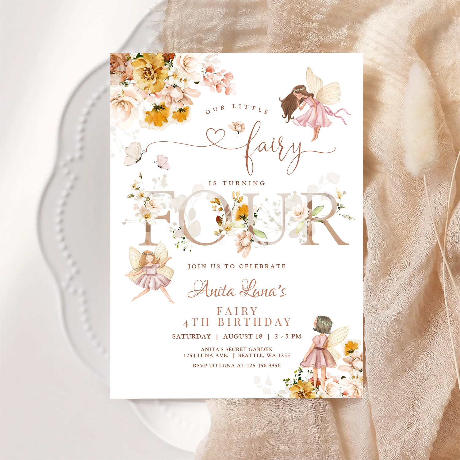 Fairy Butterfly Magical Wildflower 4th Birthday Invitation - Image 6