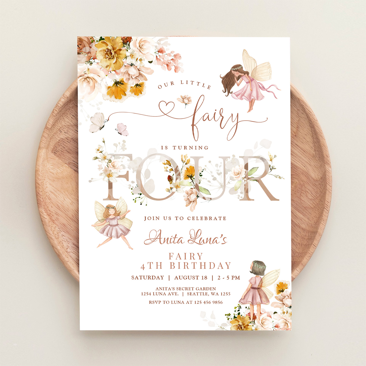 Fairy Butterfly Magical Wildflower 4th Birthday Invitation - Image 7