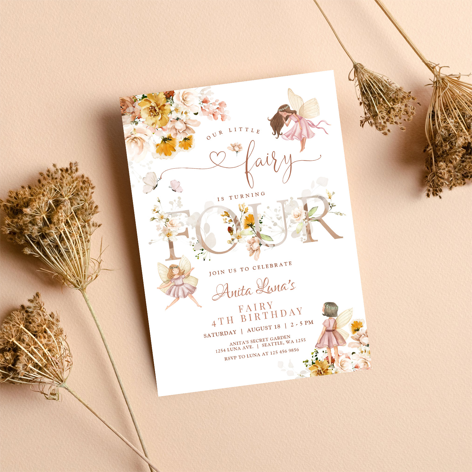 Fairy Butterfly Magical Wildflower 4th Birthday Invitation - Image 8