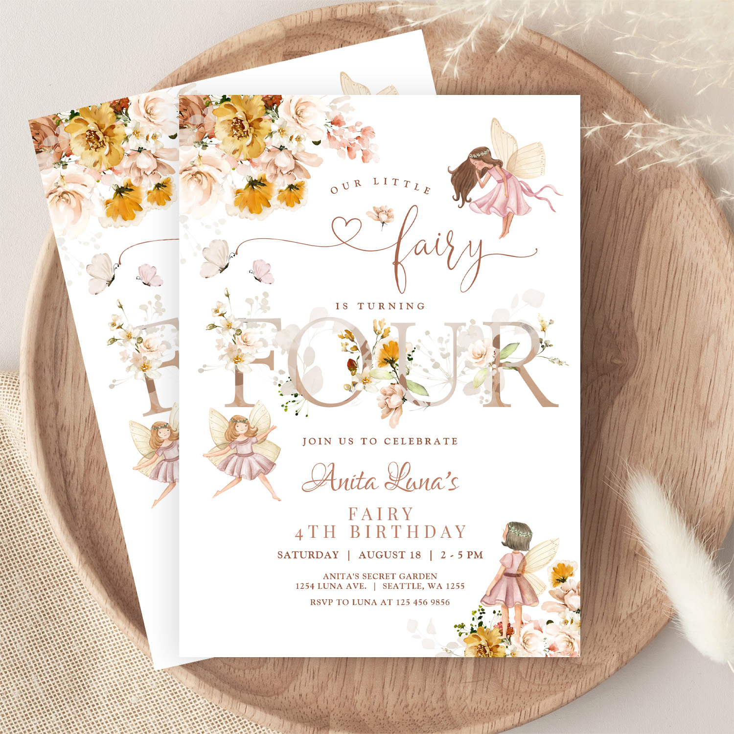 Fairy Butterfly Magical Wildflower 4th Birthday Invitation - Image 9