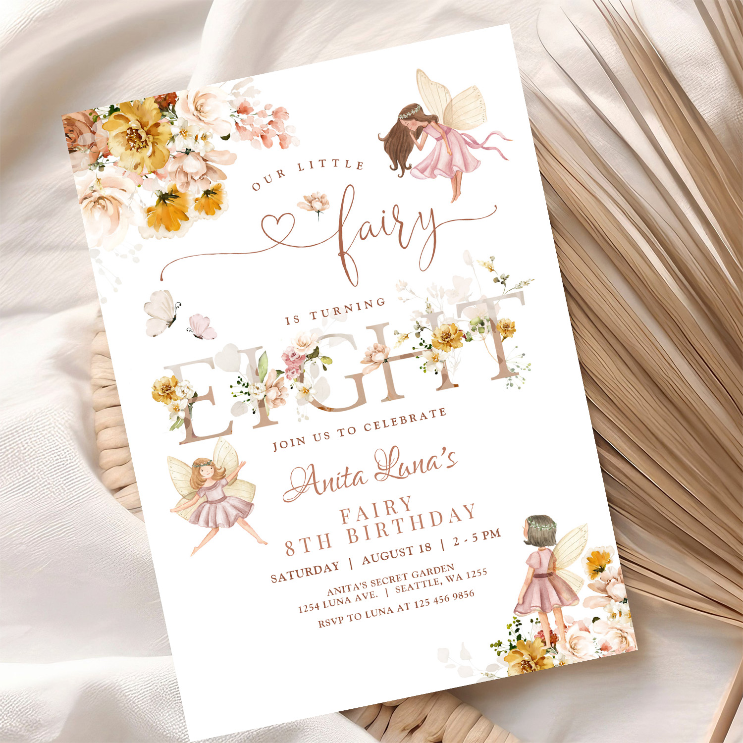 Fairy Butterfly Magical Wildflower 8th Birthday Invitation - Image 10