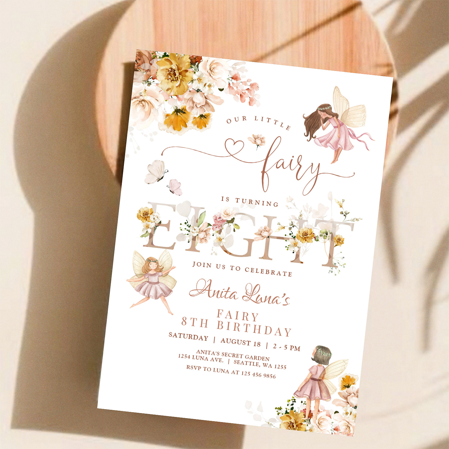 Fairy Butterfly Magical Wildflower 8th Birthday Invitation - Image 11