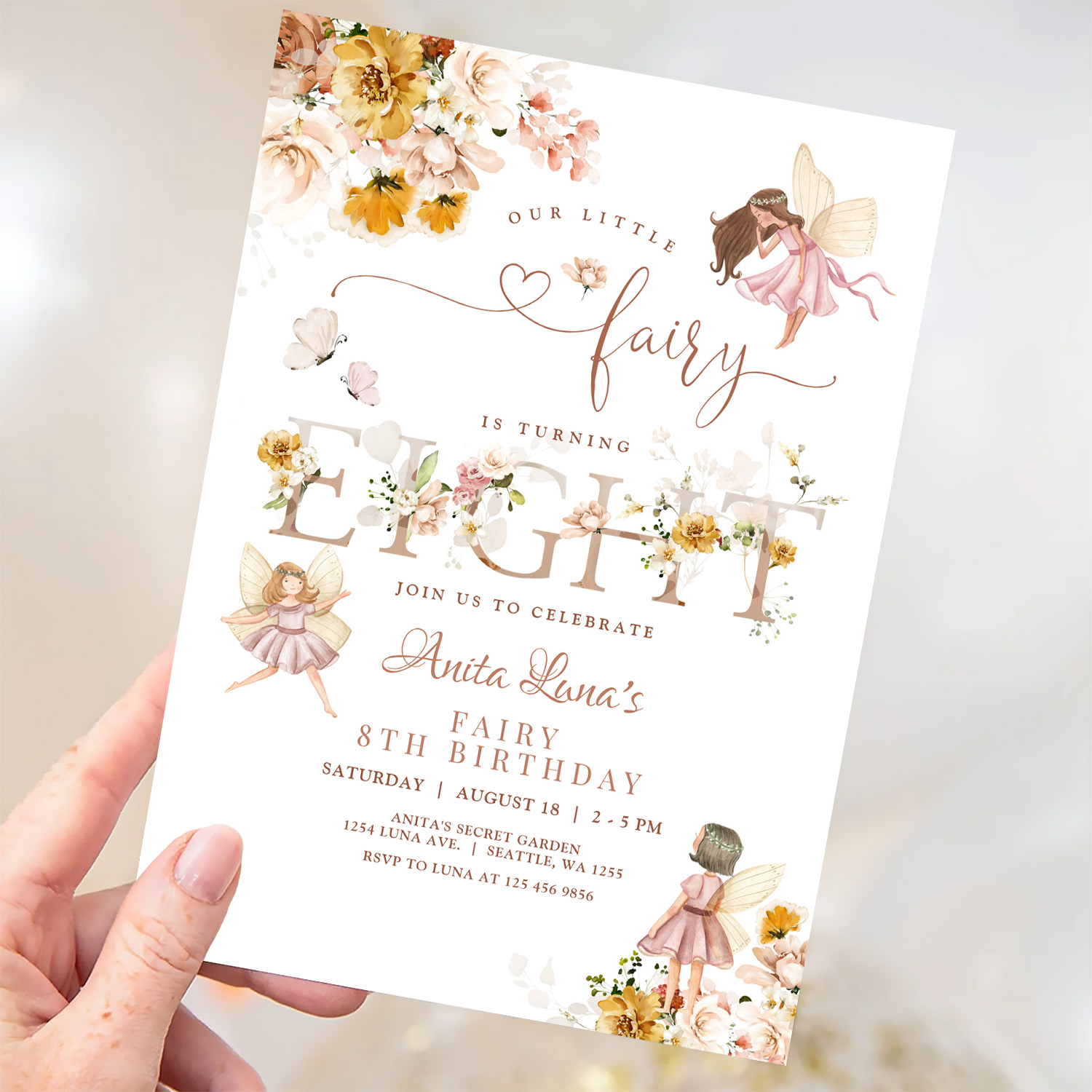 Fairy Butterfly Magical Wildflower 8th Birthday Invitation - Image 3