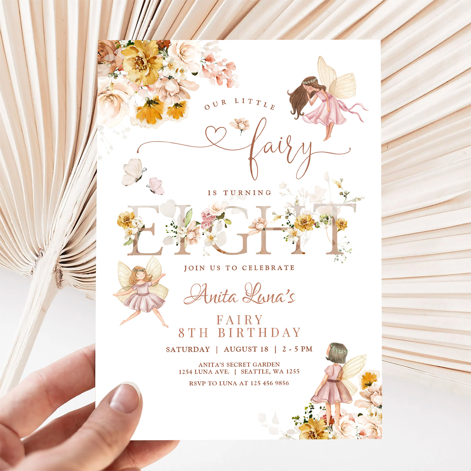 Fairy Butterfly Magical Wildflower 8th Birthday Invitation - Image 5