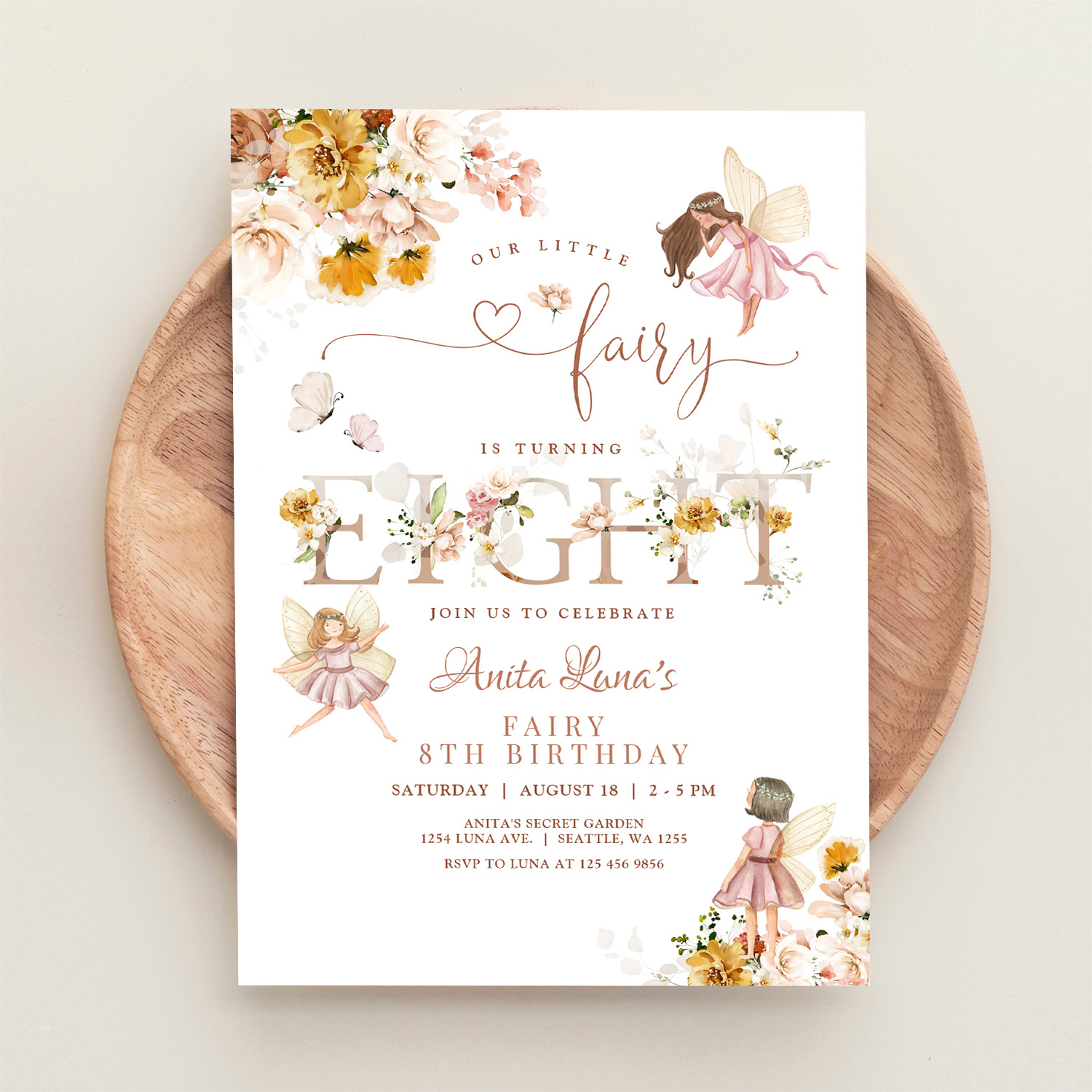 Fairy Butterfly Magical Wildflower 8th Birthday Invitation - Image 7