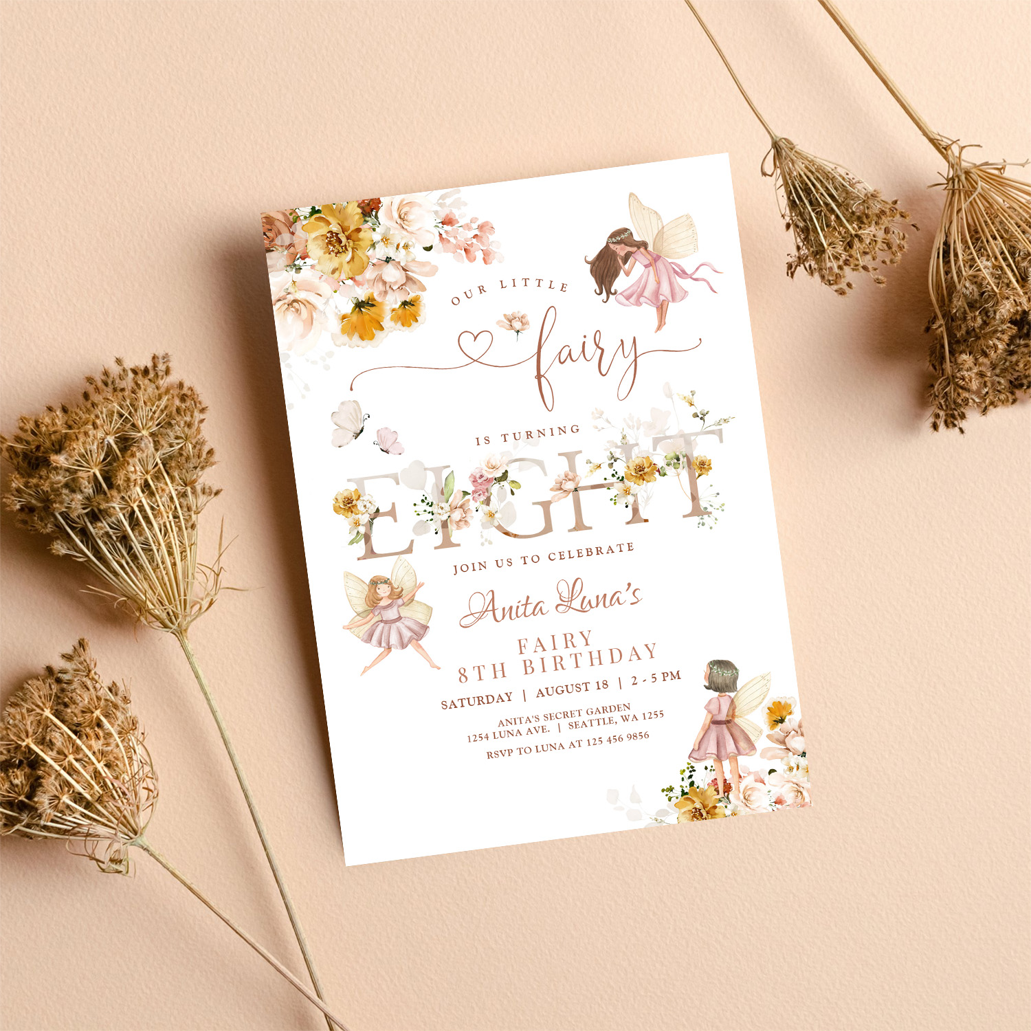 Fairy Butterfly Magical Wildflower 8th Birthday Invitation - Image 8