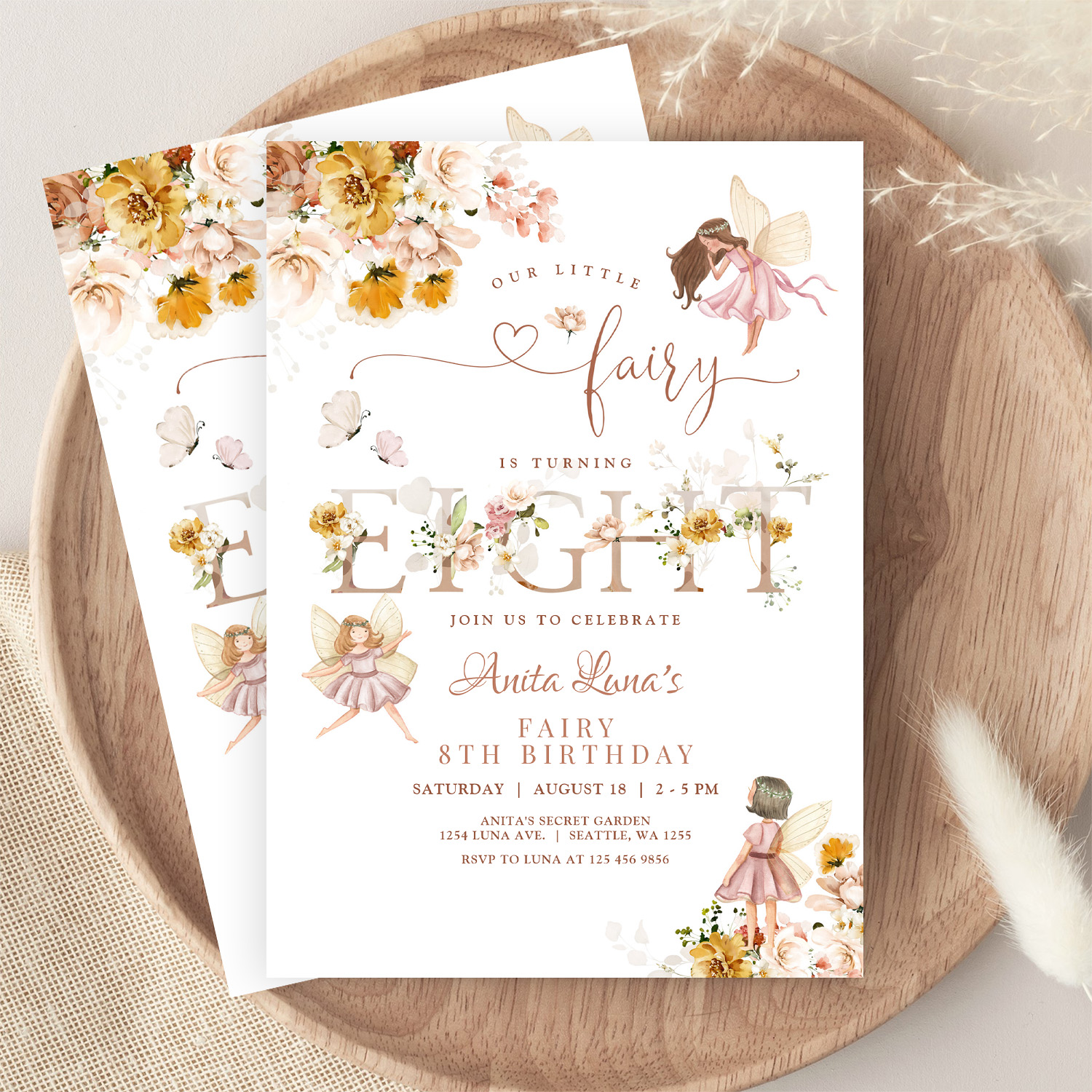 Fairy Butterfly Magical Wildflower 8th Birthday Invitation - Image 9