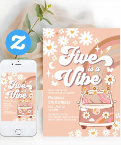 Five Is A Vibe 5th Groovy Van Birthday Invitation