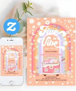 Five Is A Vibe Daisy Groovy 5th Birthday Invitation