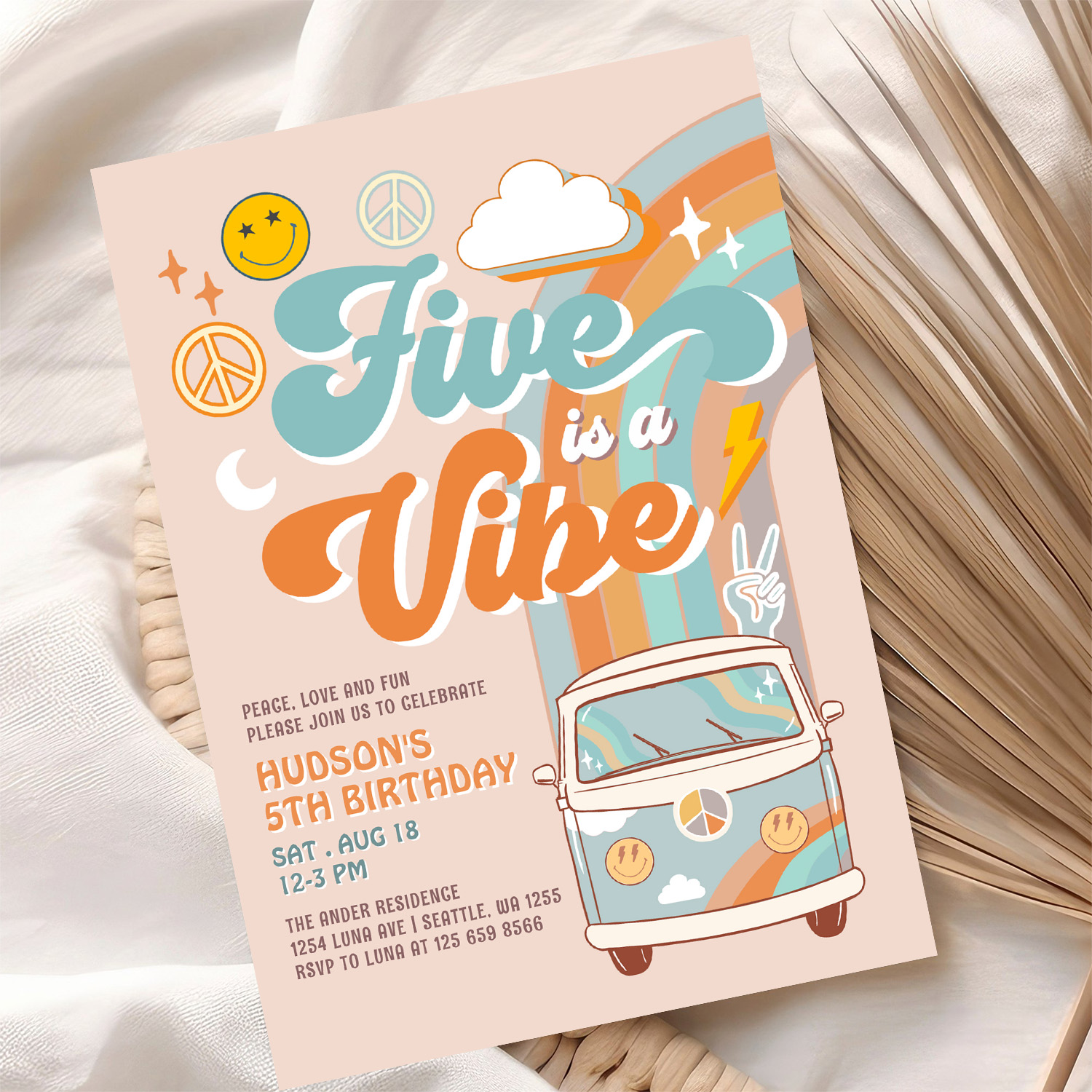 Five Is A Vibe Fall Boy Groovy 5th Birthday Invitation - Image 10