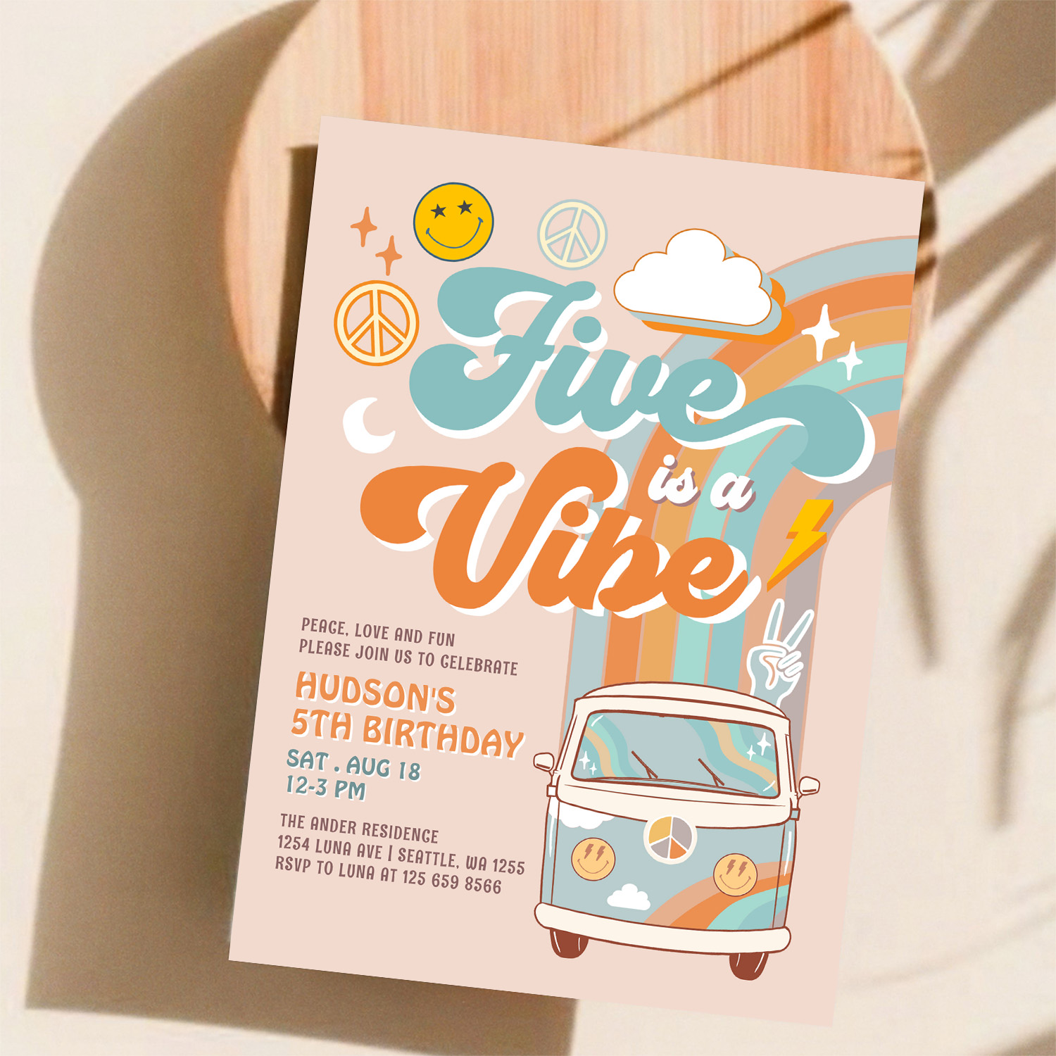 Five Is A Vibe Fall Boy Groovy 5th Birthday Invitation - Image 11