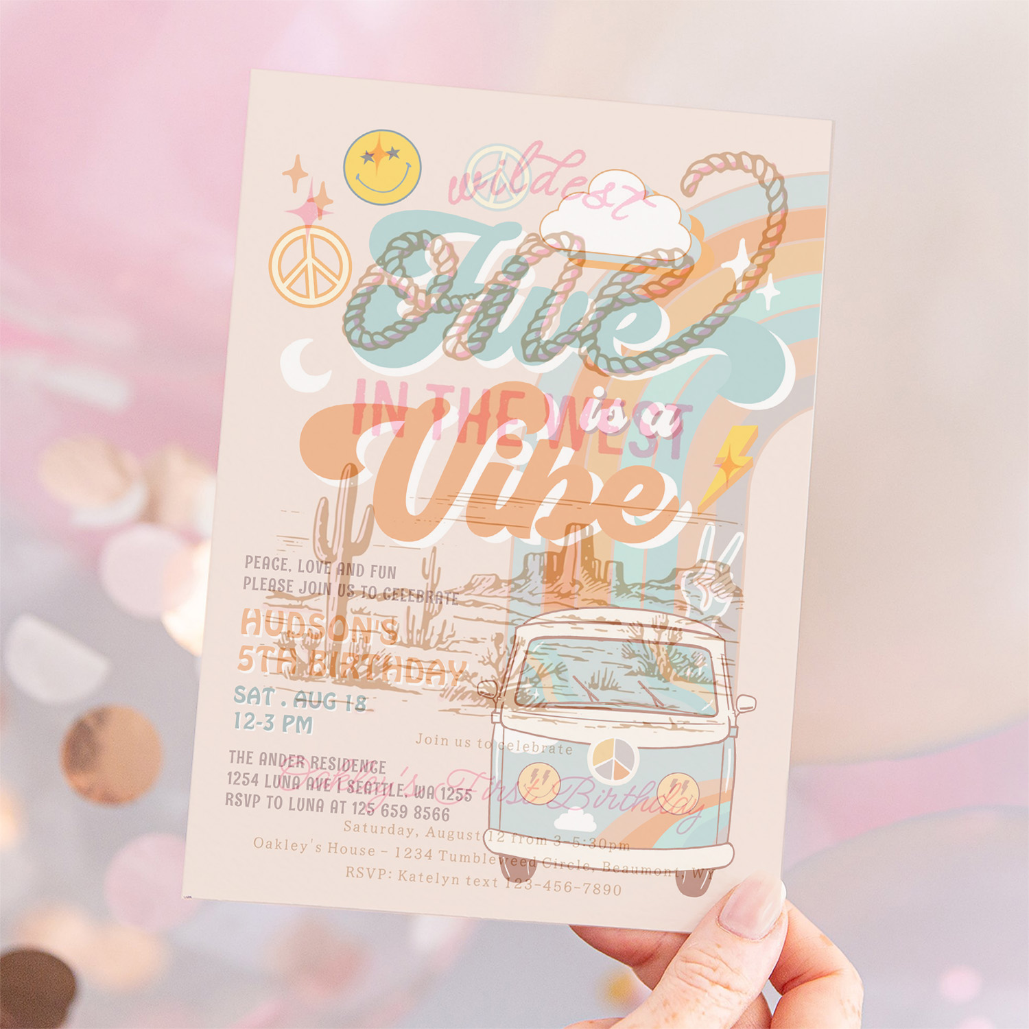 Five Is A Vibe Fall Boy Groovy 5th Birthday Invitation - Image 12