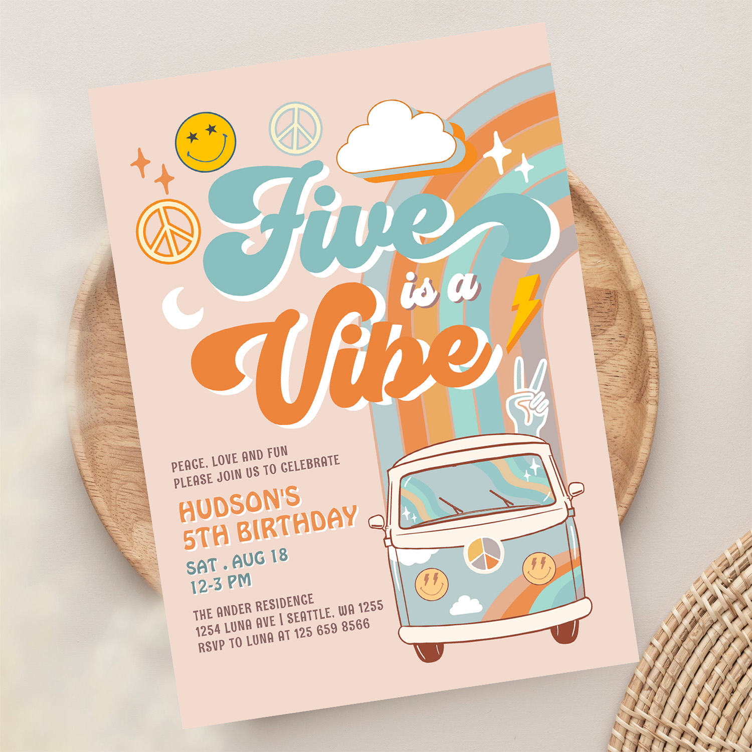 Five Is A Vibe Fall Boy Groovy 5th Birthday Invitation - Image 13