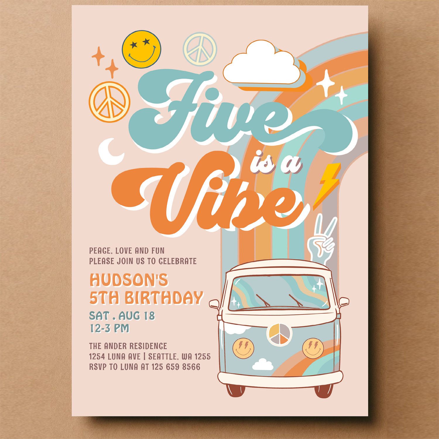 Five Is A Vibe Fall Boy Groovy 5th Birthday Invitation - Image 14