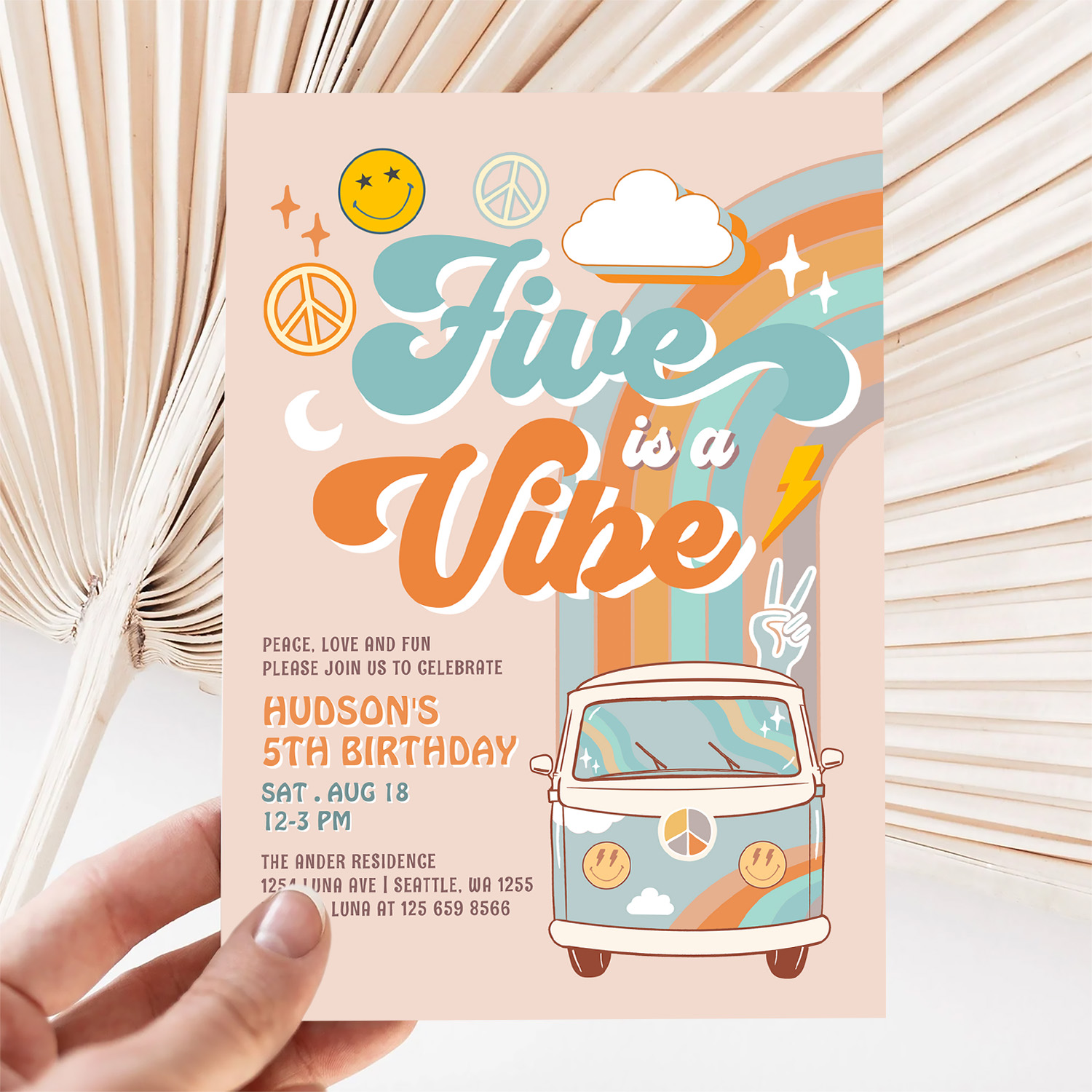 Five Is A Vibe Fall Boy Groovy 5th Birthday Invitation - Image 5