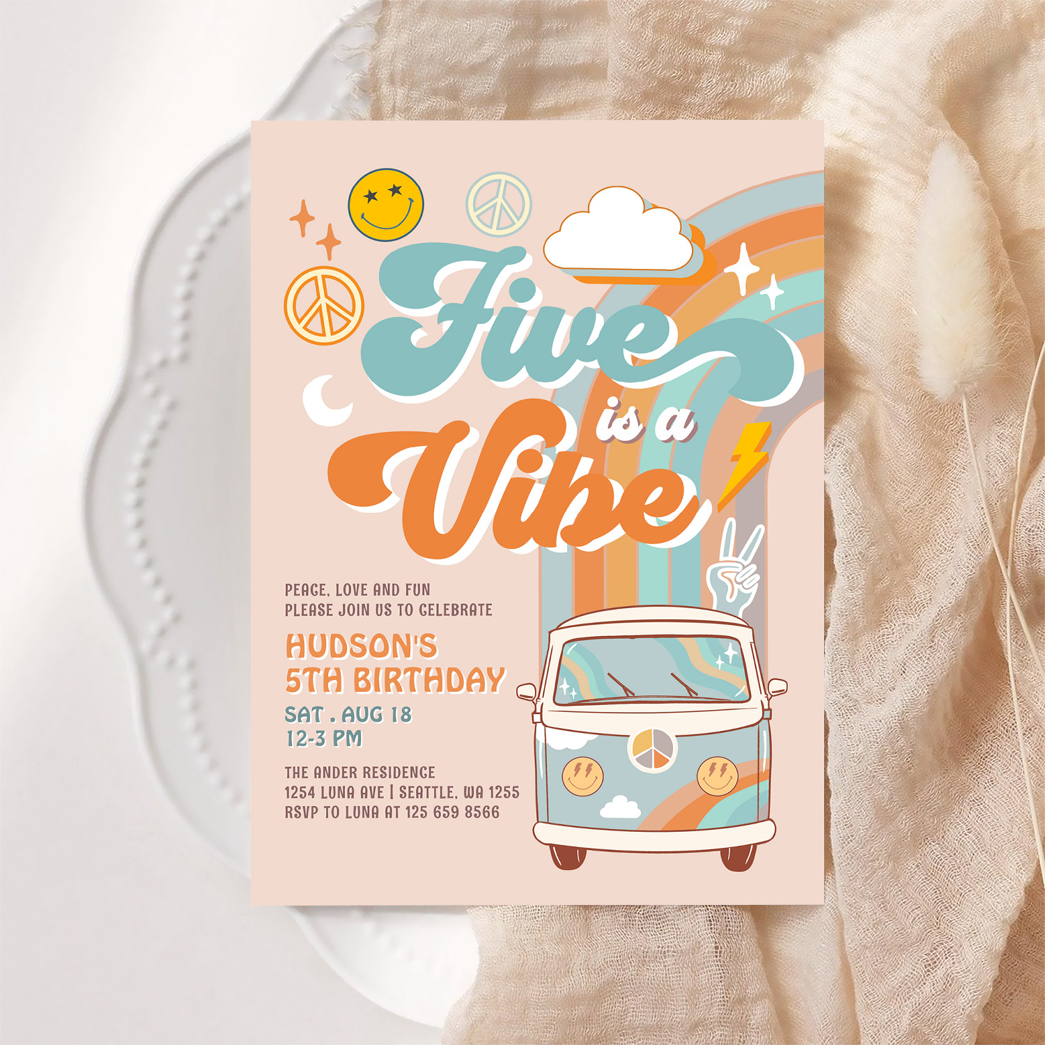 Five Is A Vibe Fall Boy Groovy 5th Birthday Invitation - Image 6