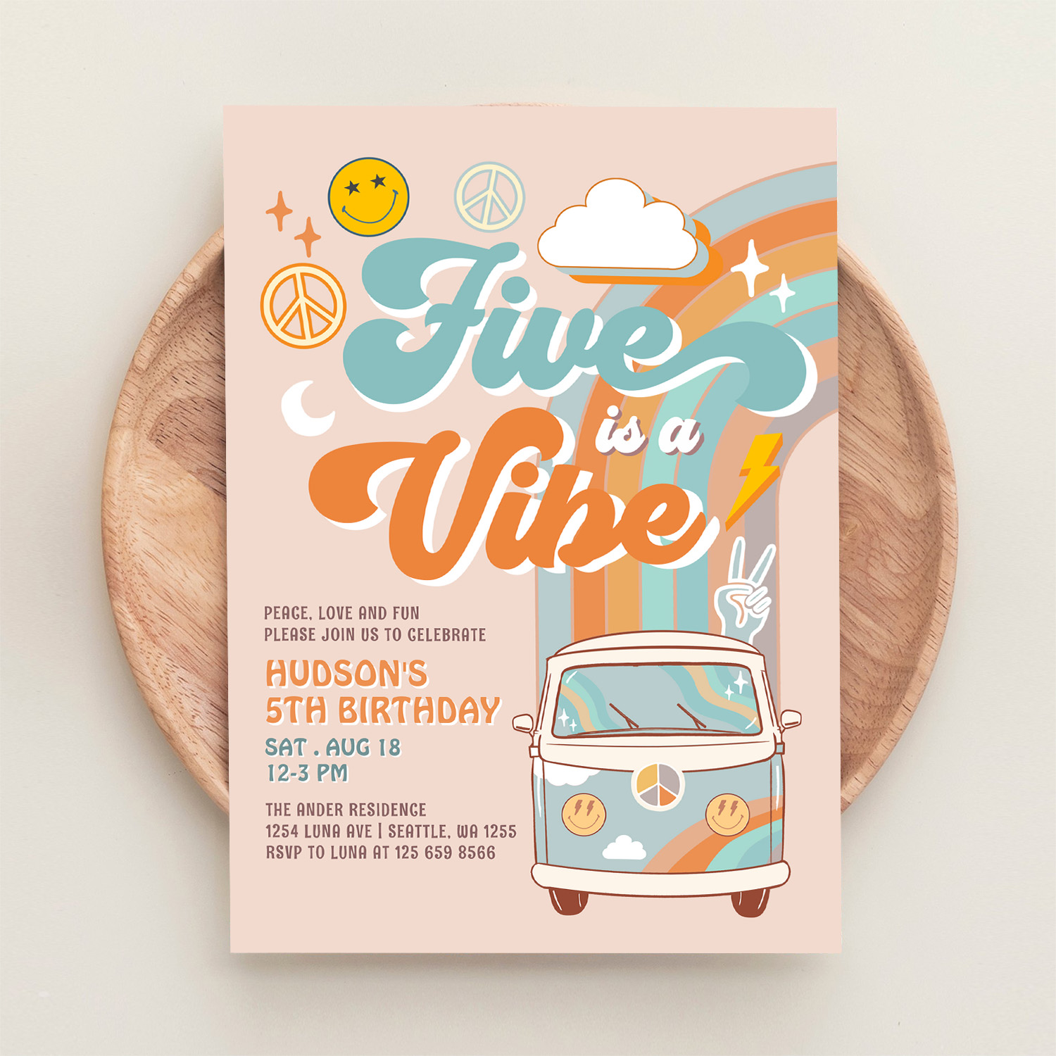 Five Is A Vibe Fall Boy Groovy 5th Birthday Invitation - Image 7