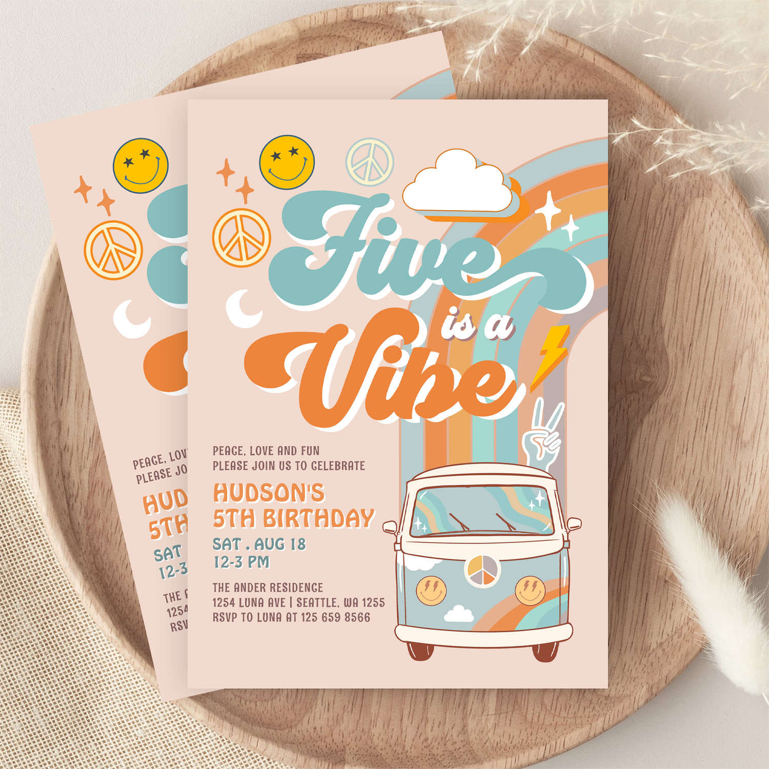 Five Is A Vibe Fall Boy Groovy 5th Birthday Invitation - Image 9