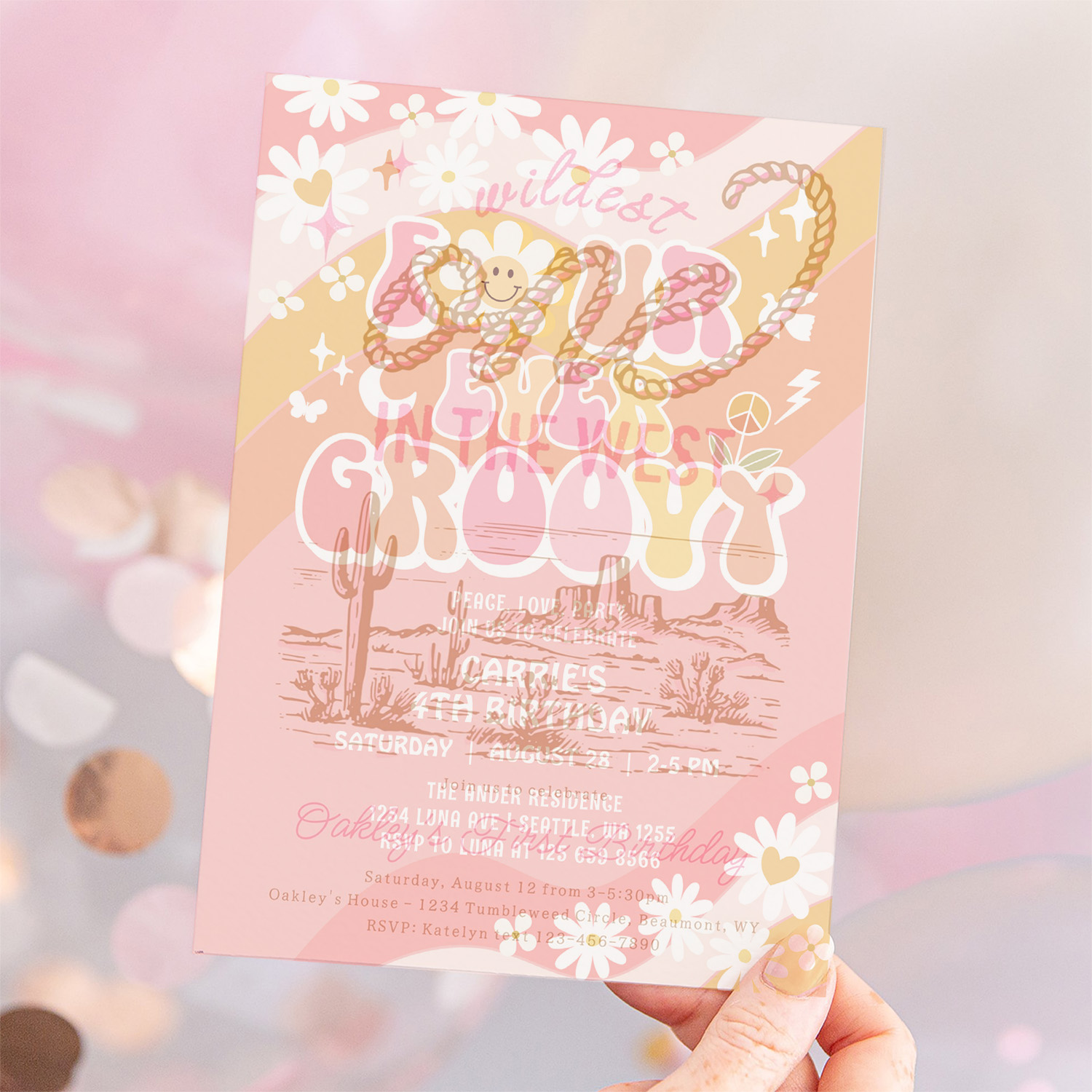 Four Ever Groovy Groovy Daisy Hippie 4th Birthday Invitation - Image 12