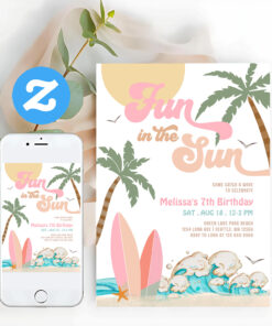 Girl Pink Peach Fun In The Sun Birthday Party Invitation