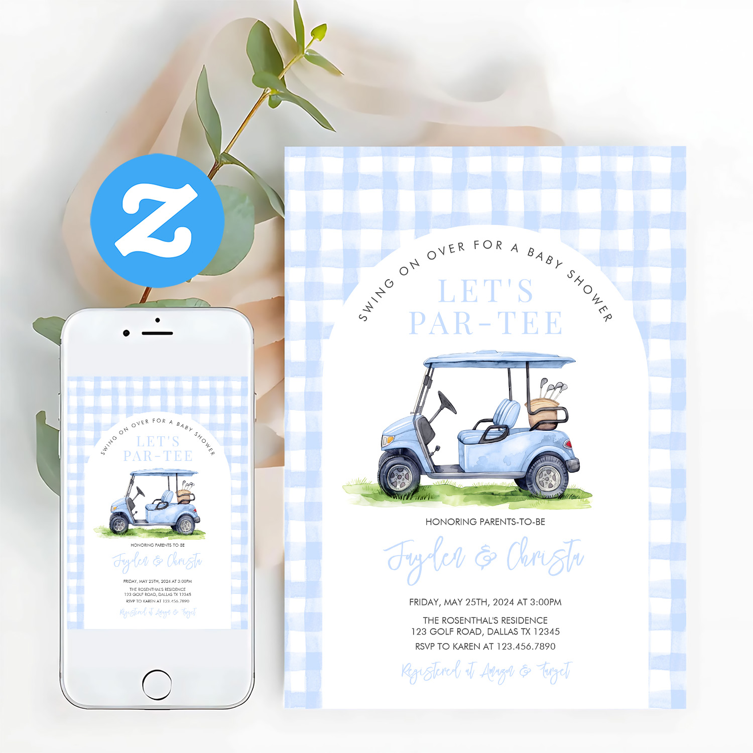 Golf Lets Par Tee Tee Time Baby Shower Invitation
