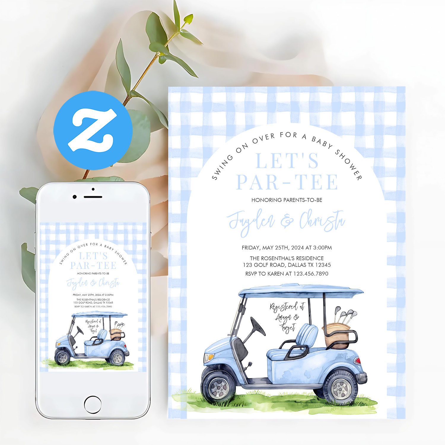 Golf Lets Par Tee Tee Time Baby Shower Invitation