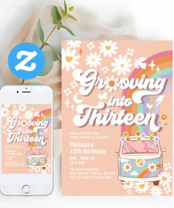 Grooving Into Thirteen Hippie 13th Birthday Invitation