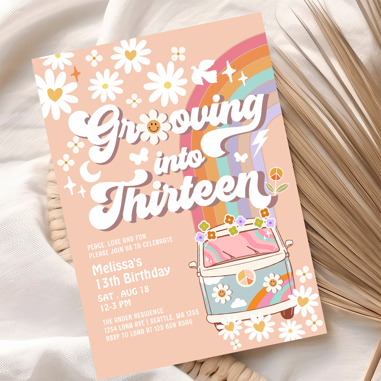 Grooving Into Thirteen Hippie 13th Birthday Invitation - Image 10